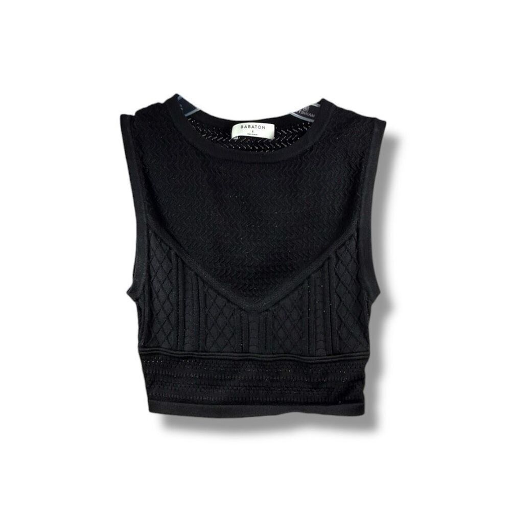 Babaton Aritzia Pointelle Crop Top in Black Size S